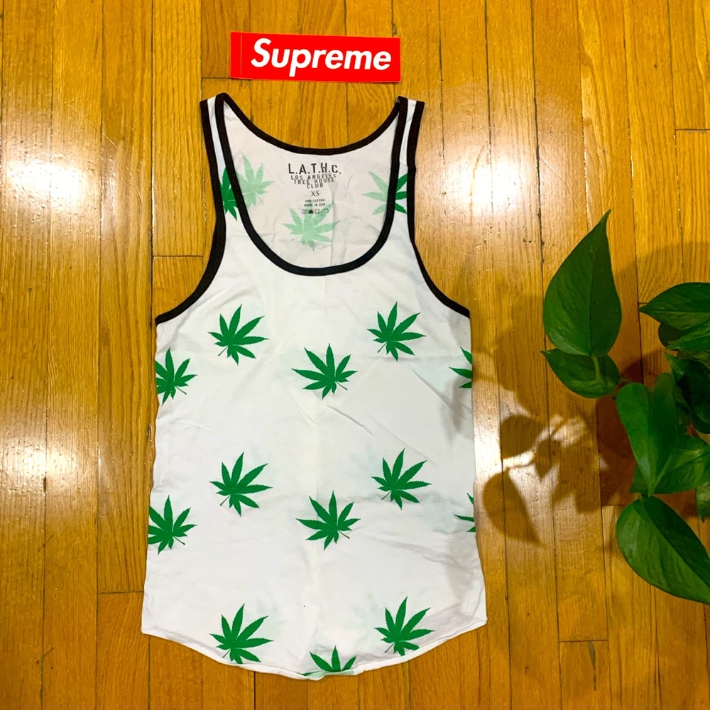 Marijuana Weed Patterned White Tank Top